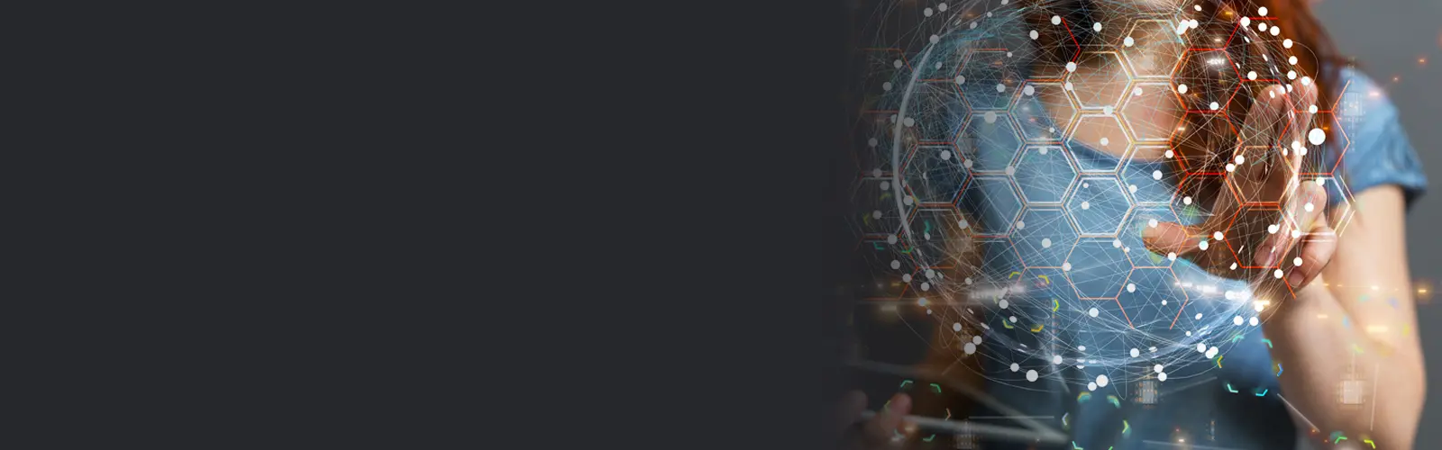 Woman in background, hand on virtual cloud diagram in foreground